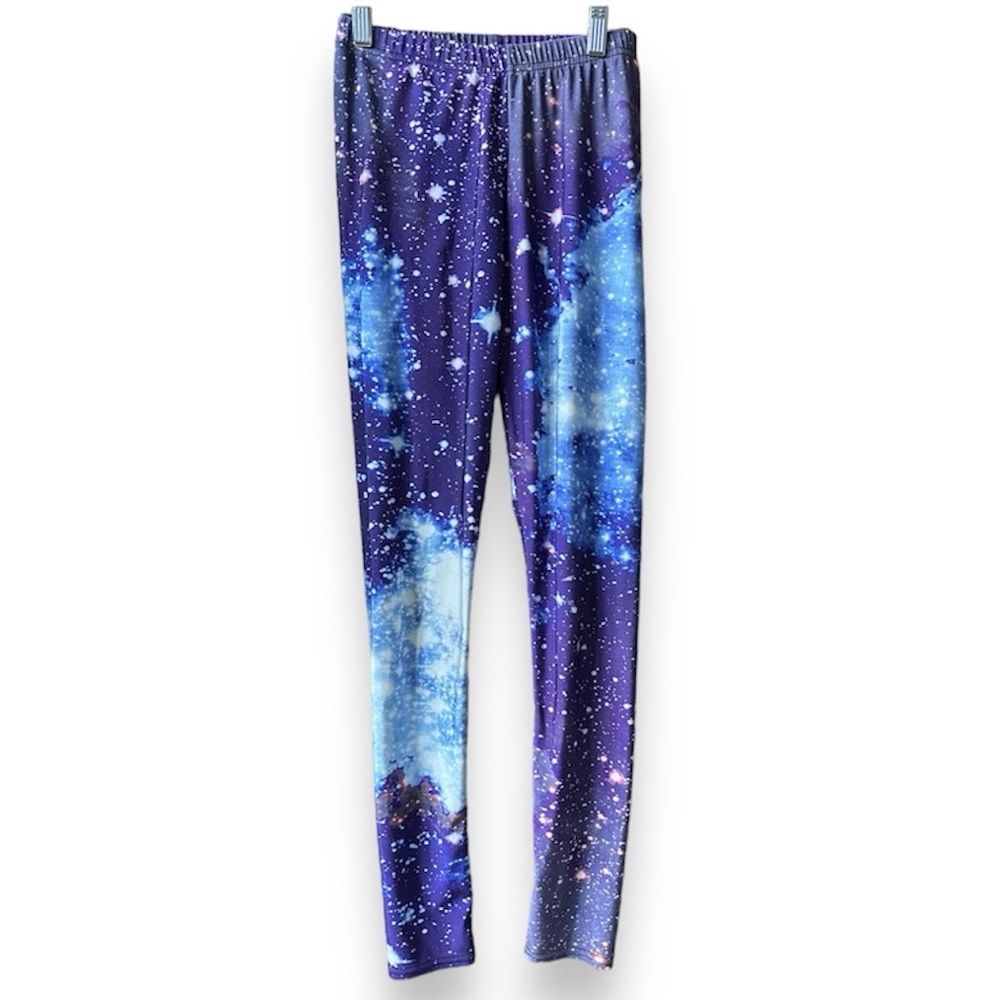 Space Print Leggings Stretchy Pants Galaxy Nebula Purple Blue Stars